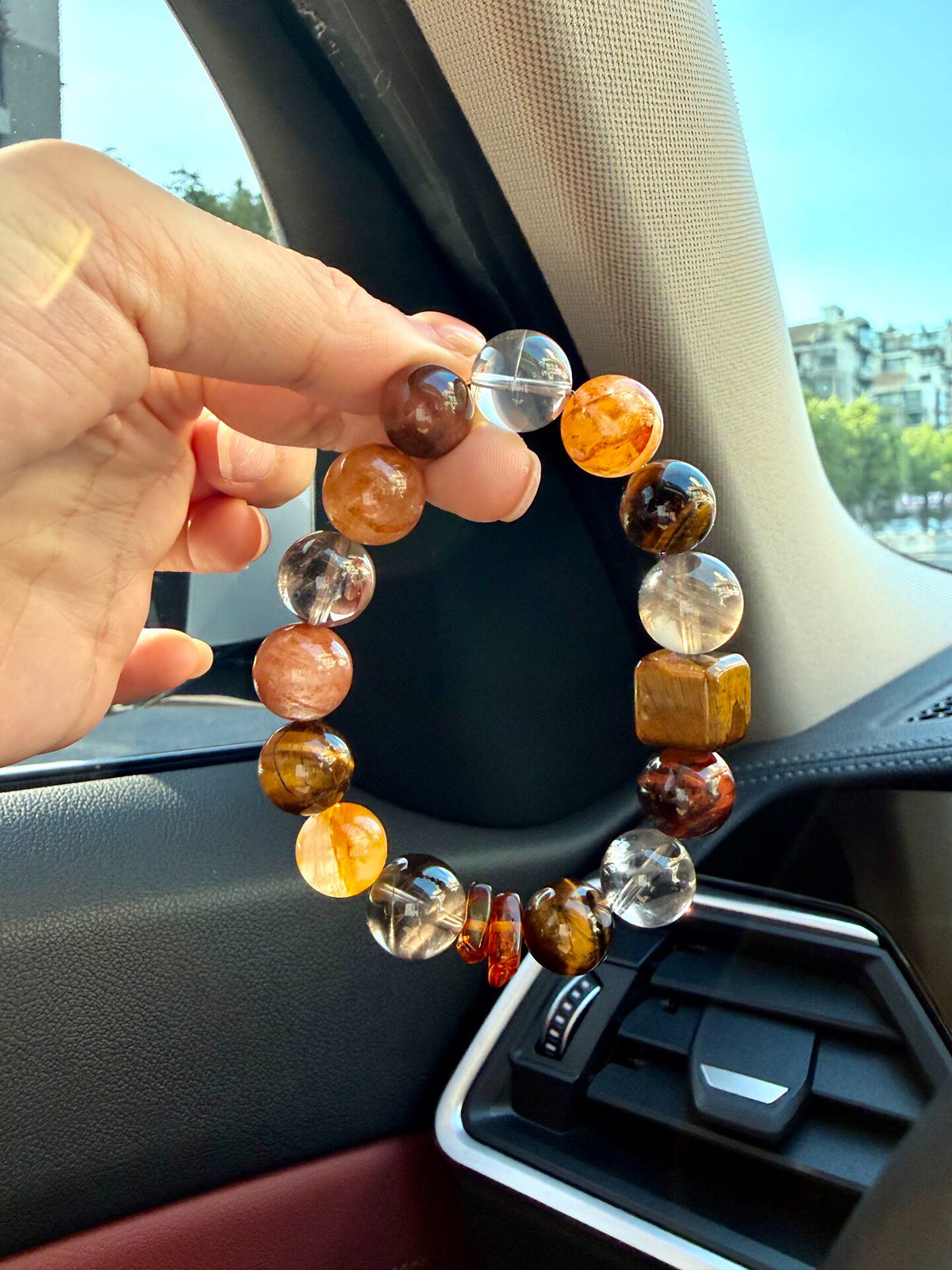 Amber Brown Tea Crystal Multi Gemstone Bracelet