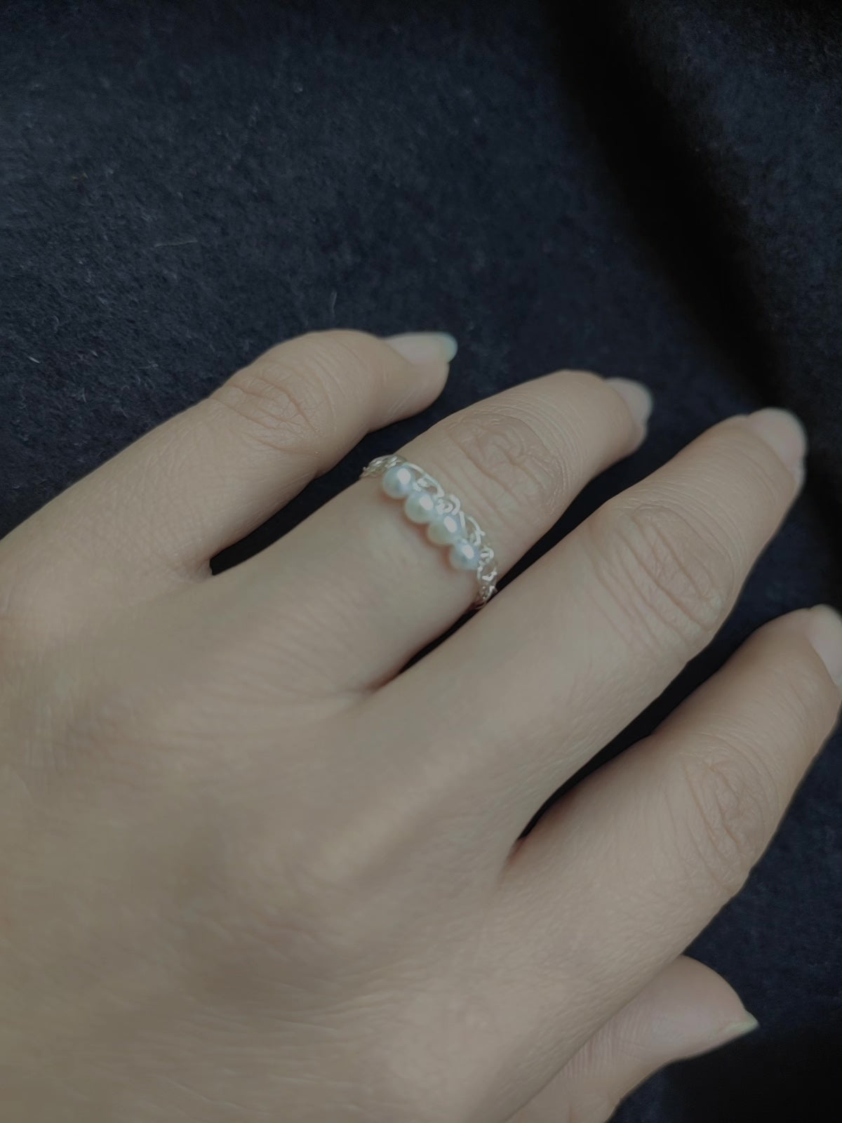 Handmade Crocheted Wire Ring with Pearls