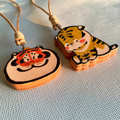 Hand-Painted Leather Tiger Charms for Journal Bag Key Phone