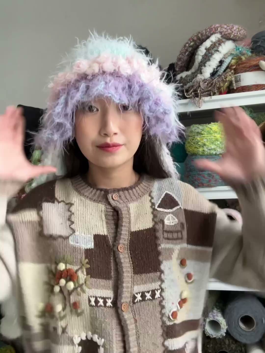 Hand Crocheted Pastel Fuzzy Yarn Hat