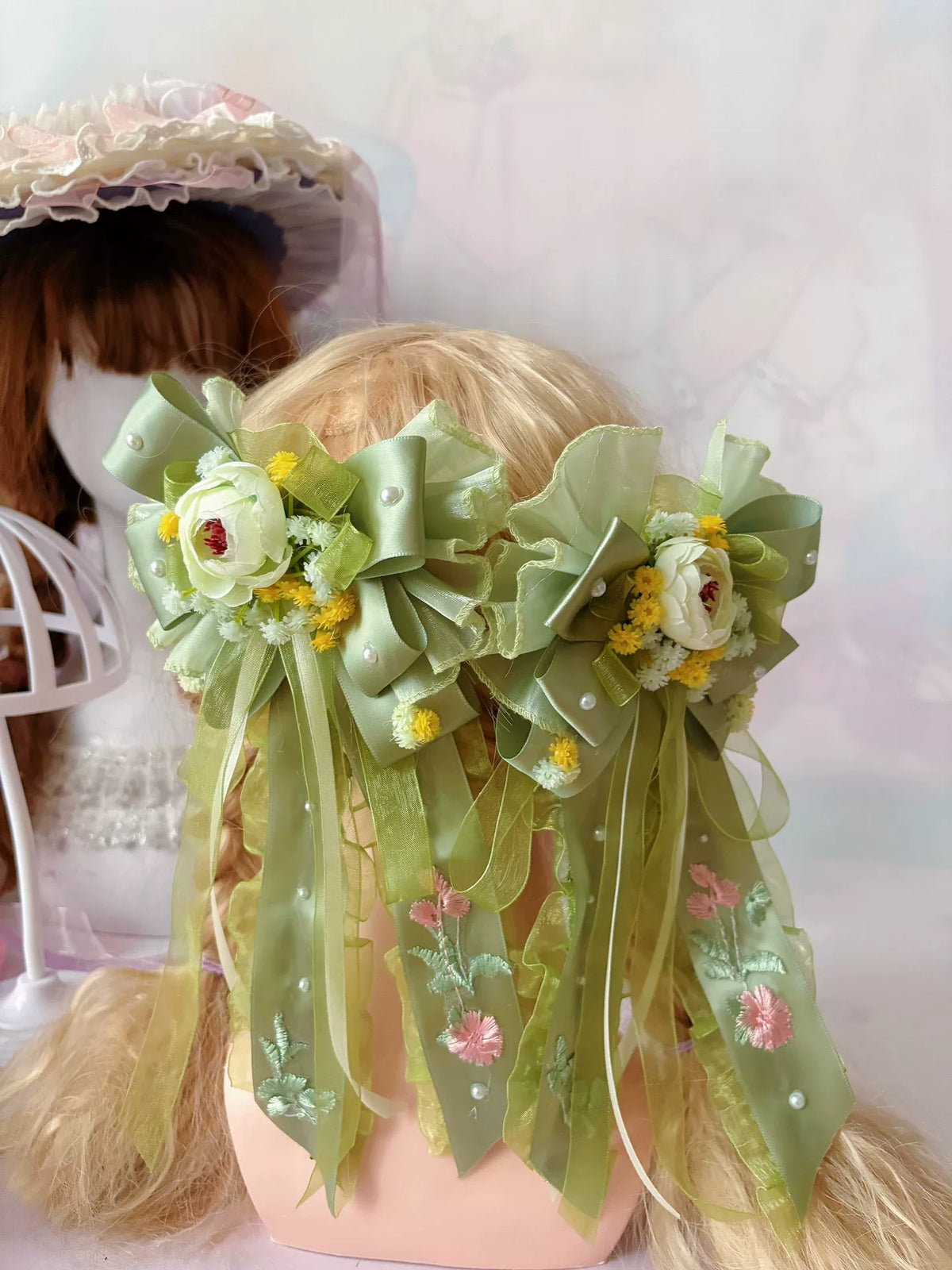 Groene Lolita Handgakte Lint Strik Haaraccessoire