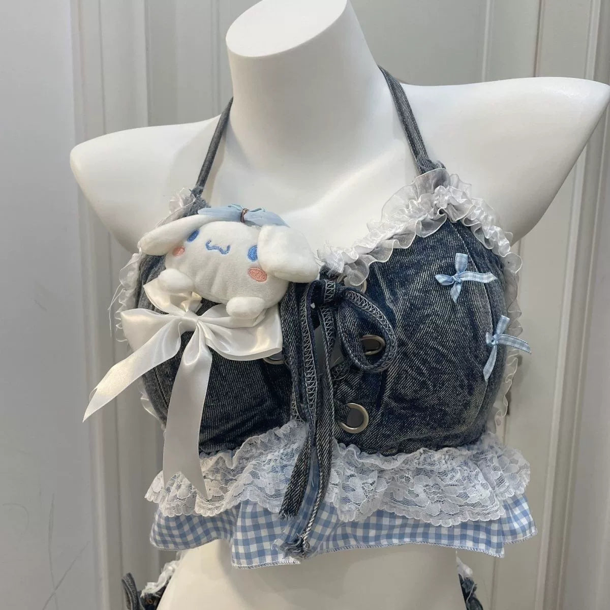 Women's Denim Lace Two Piece Set