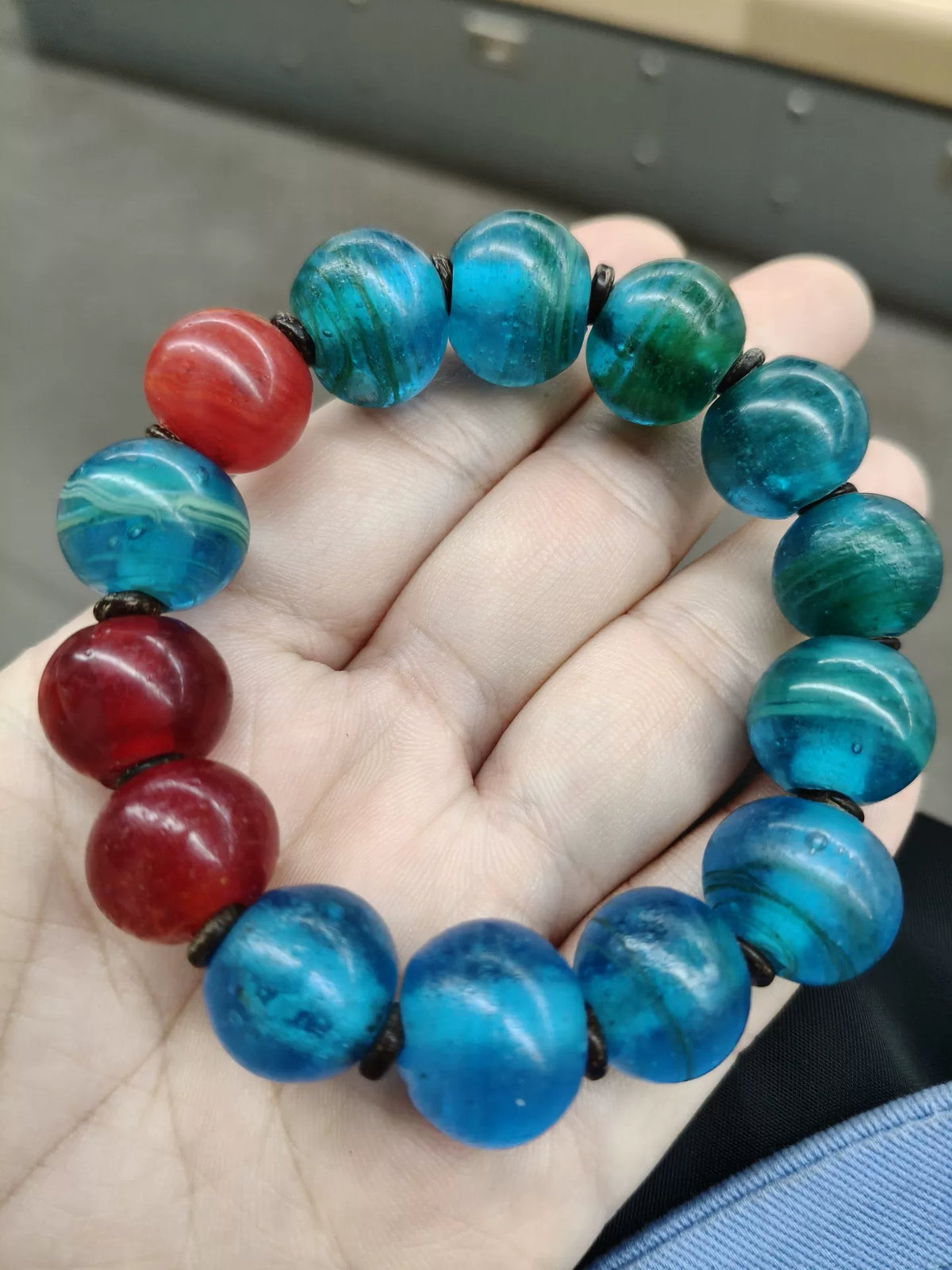 Sea Blue Glass Bead Bracelet 16mm