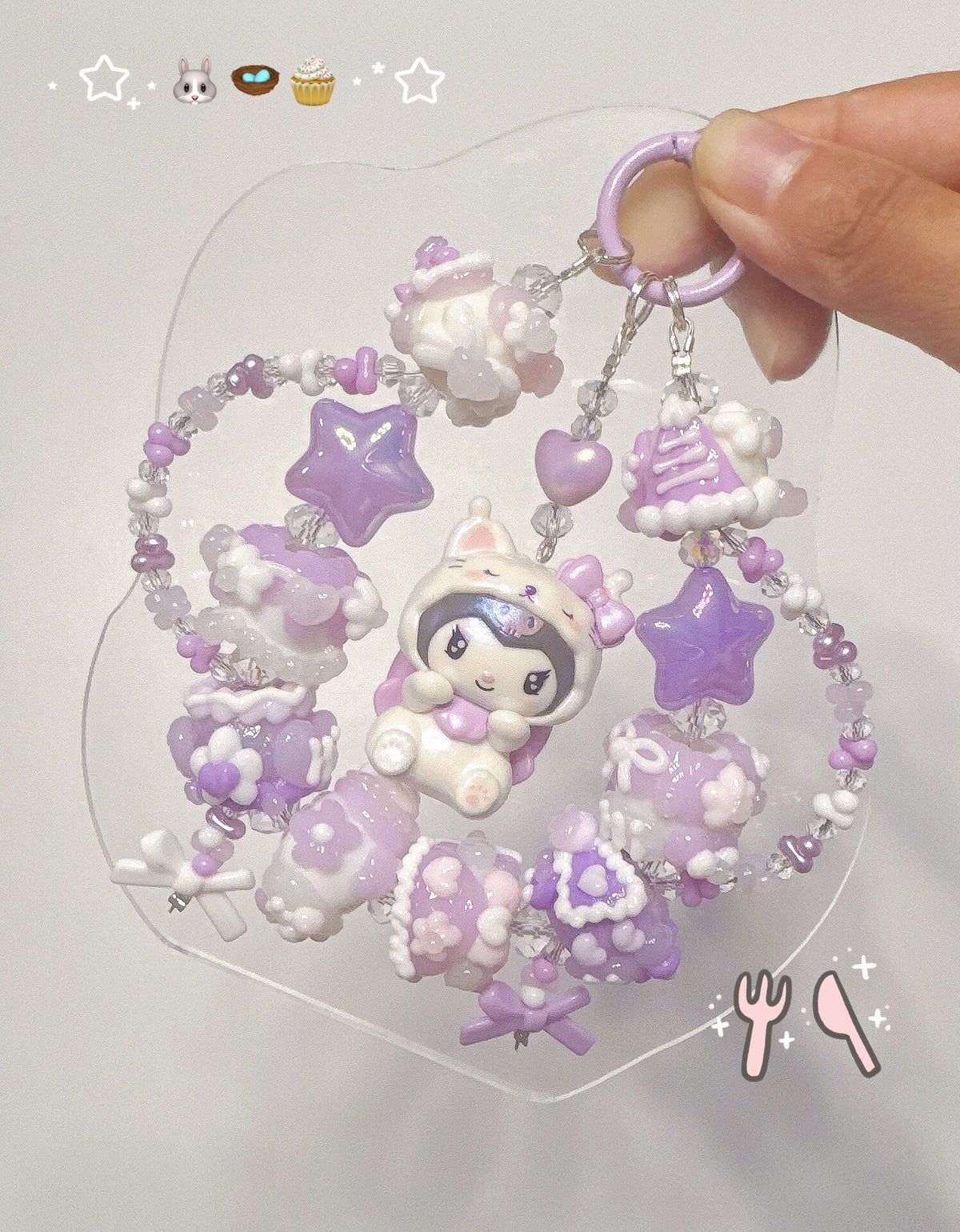 Kuromi Hand Painted Bead Phone Charm
