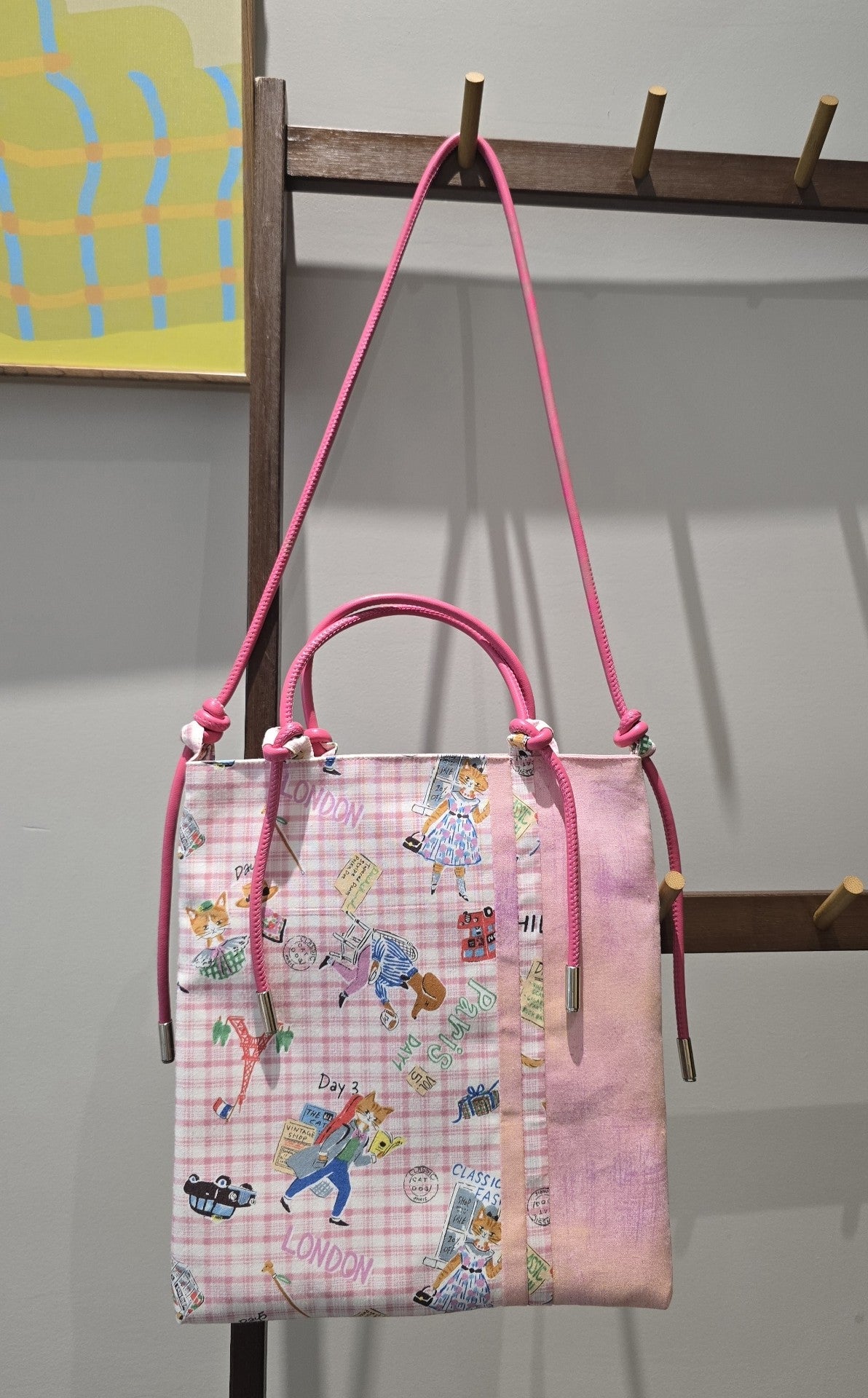 Pink London Cat Shoulder Bag Plaid