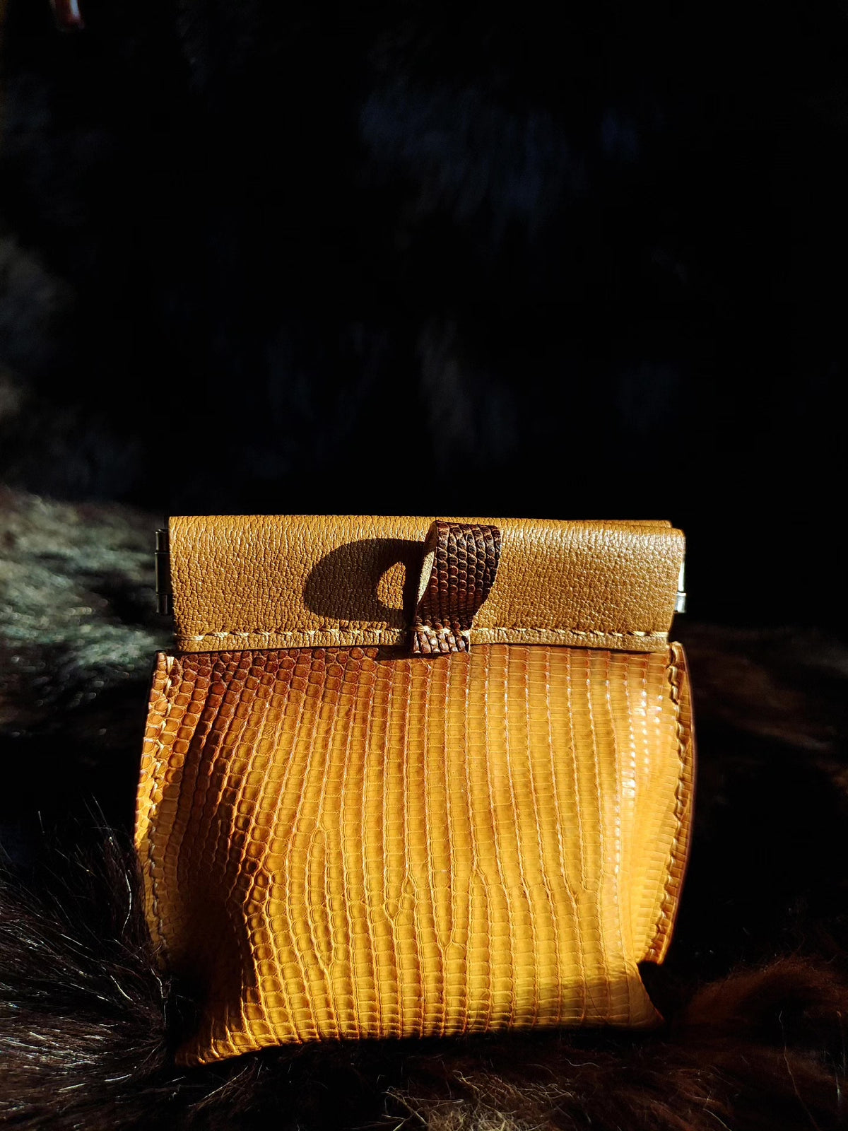 Vintage Sunset Yellow Exotic Leather Coin Purse