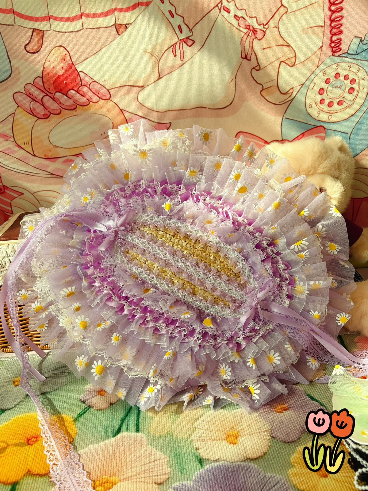 Sombrero Lolita de tul de lavanda hecho a mano