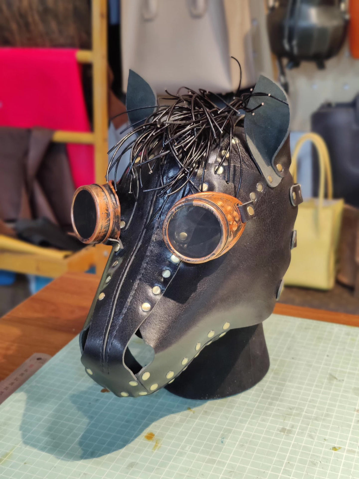 Custom Black Horse Steampunk Leather Mask