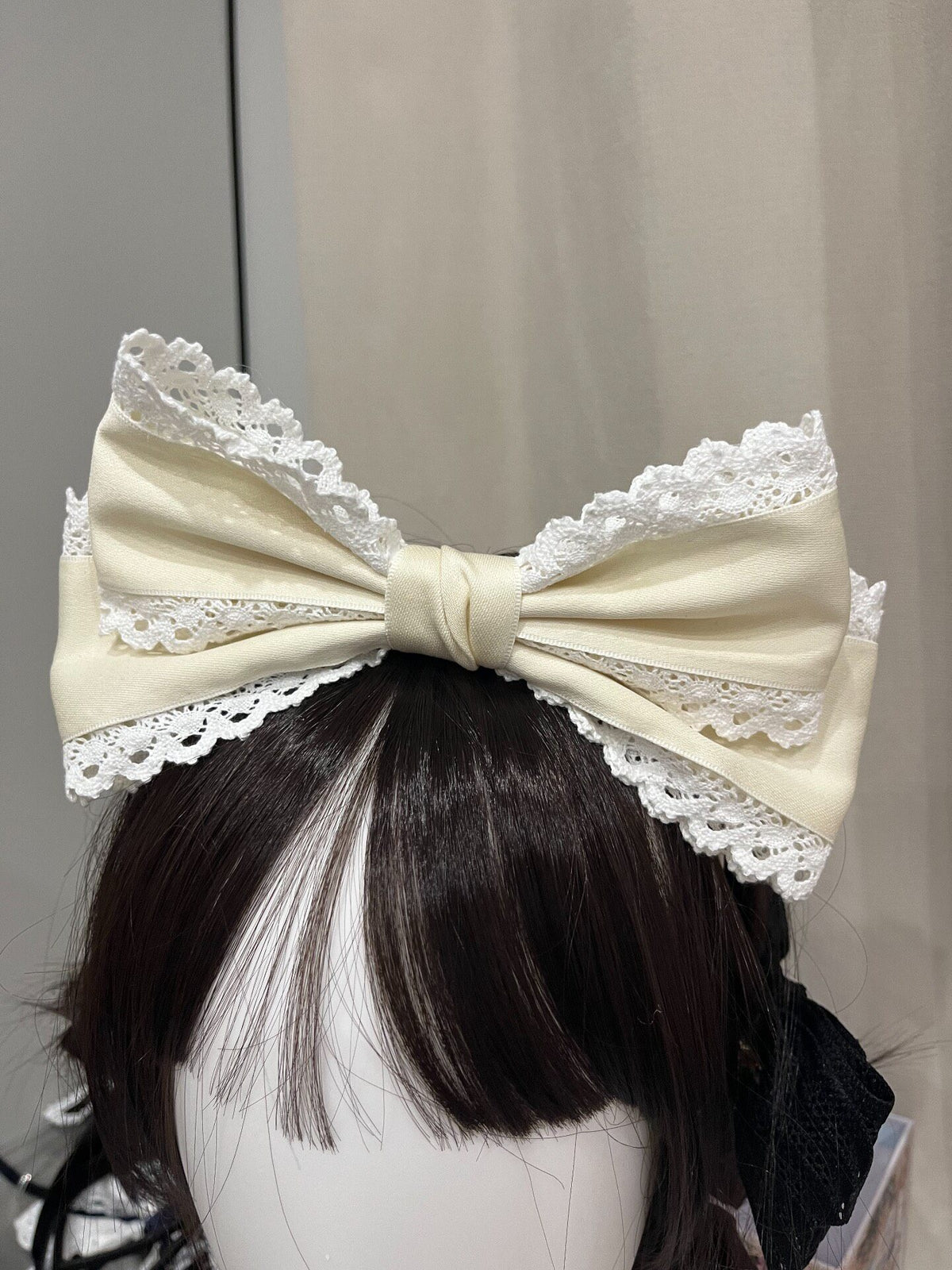 Cream Lace Trim Large Bow KC Headband