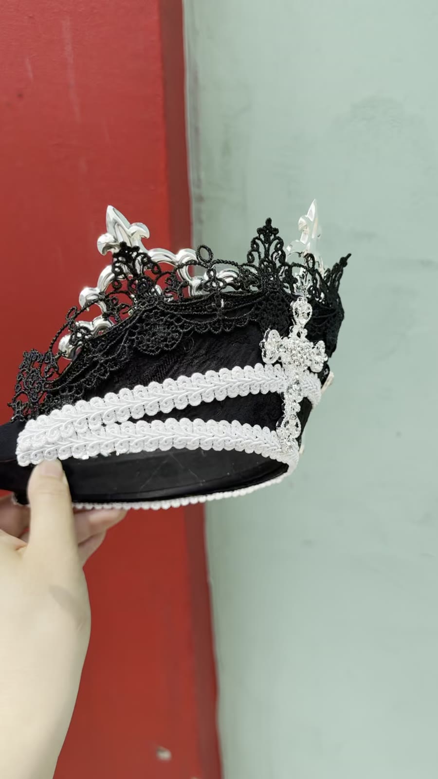 Black Tudor Crown with Silver Crosses