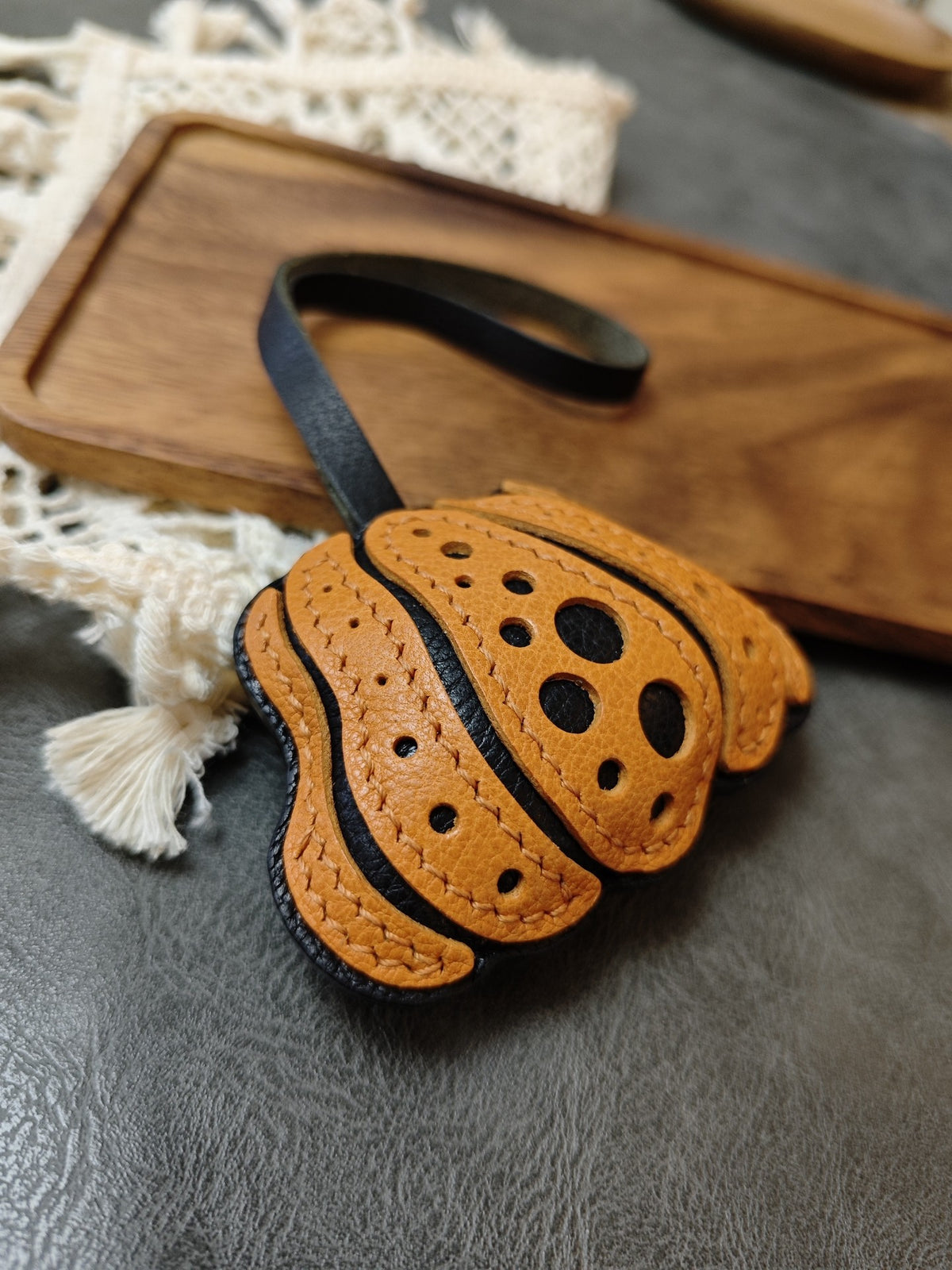 Pumpkin Charm Vegetable Tanned Leather Hand Stitched