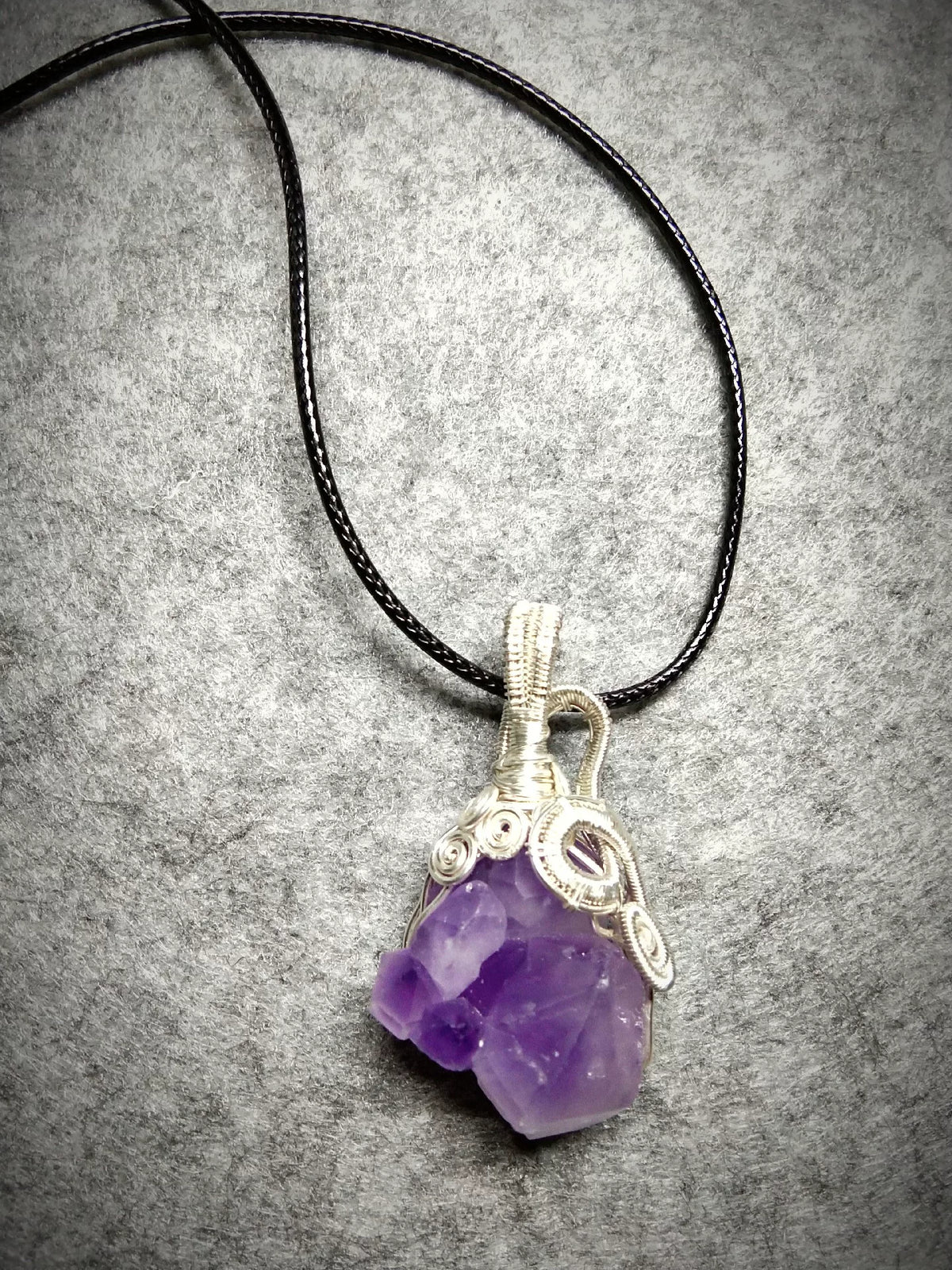 Wire Wrapped Raw Amethyst Cluster Pendant