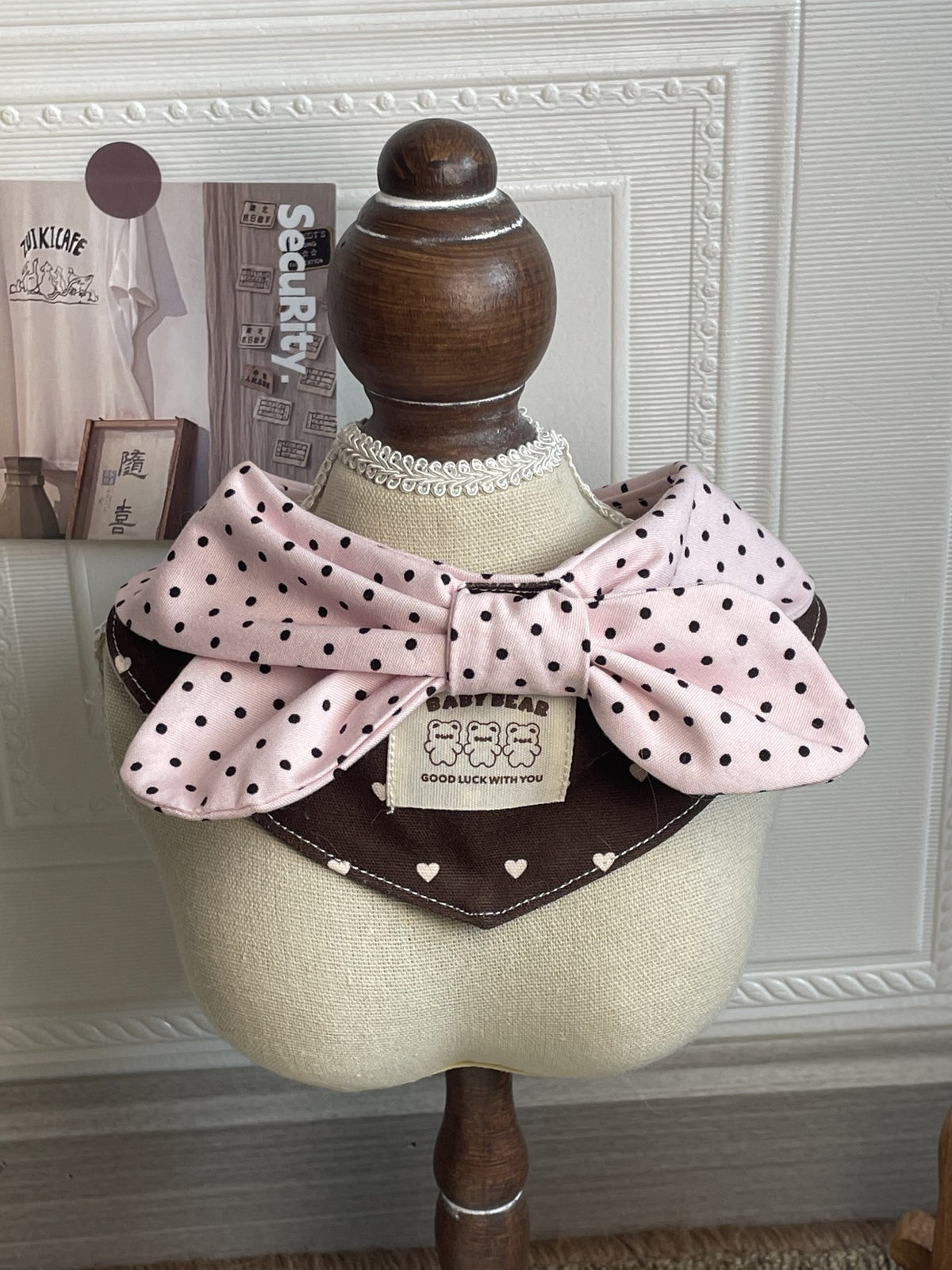Handmade Pink Brown Polka Dot Pet Bandana