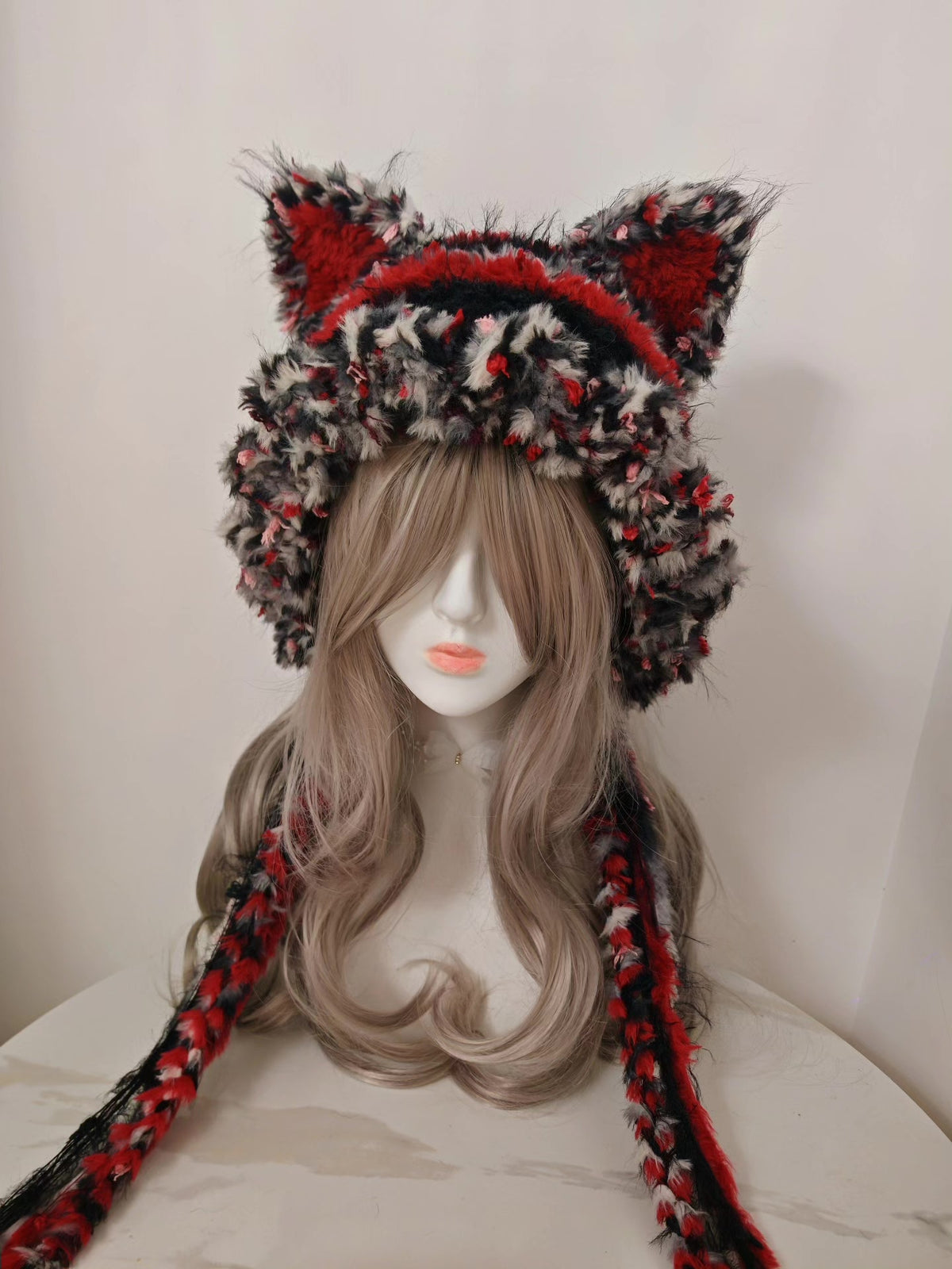 Red Fox Faux Fur Hat with Braids