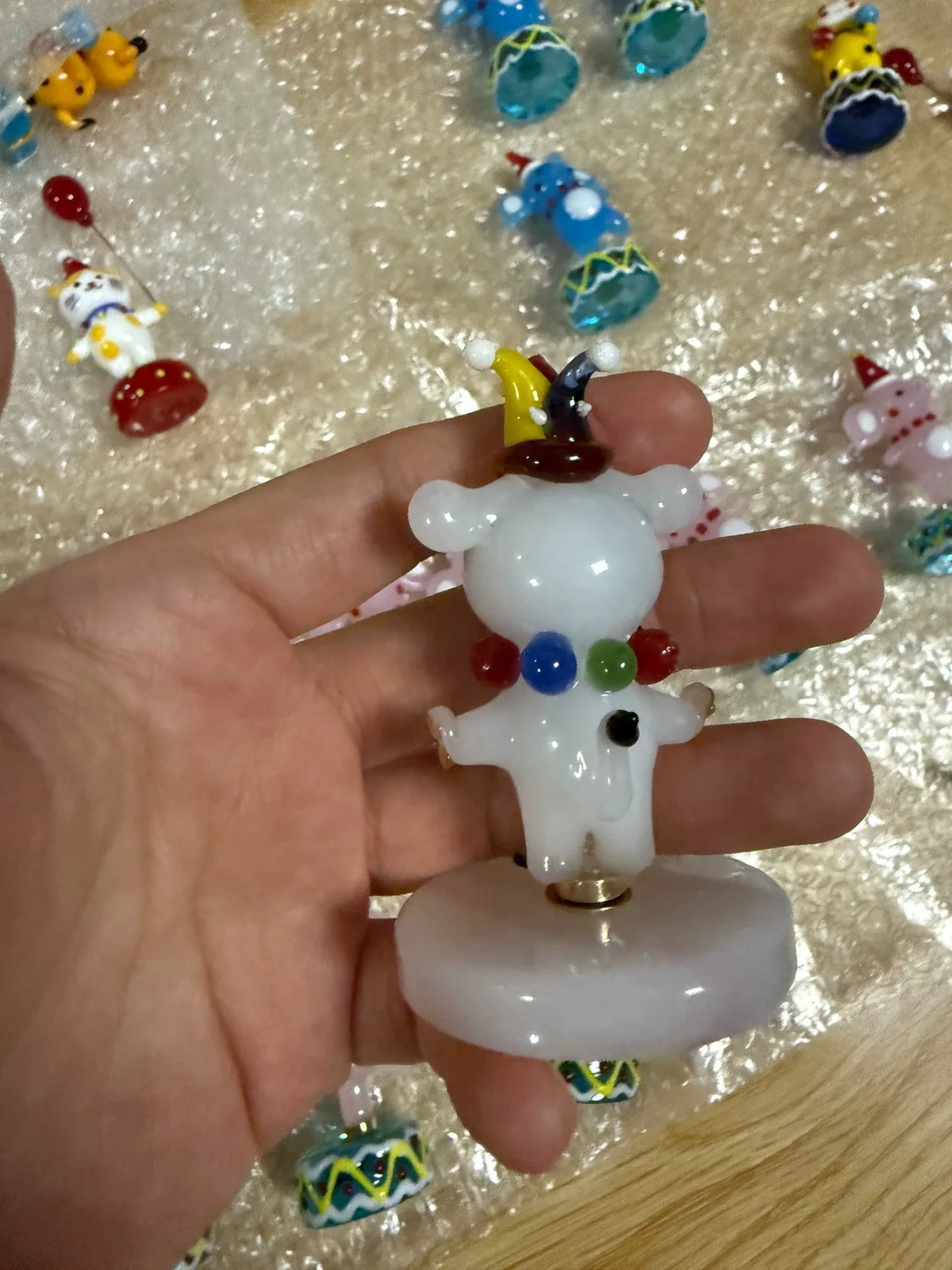 Rotating Liuli Glass Clown Dog Figurine