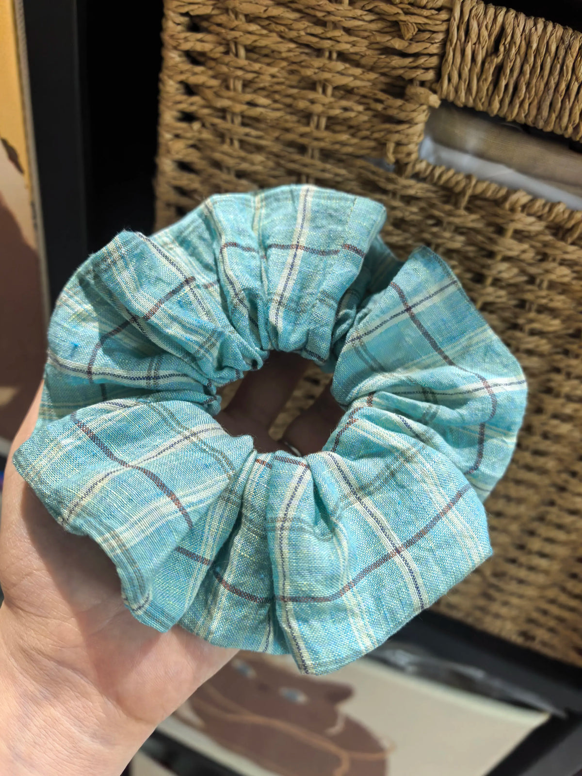 Light Blue Linen Hair Scrunchie