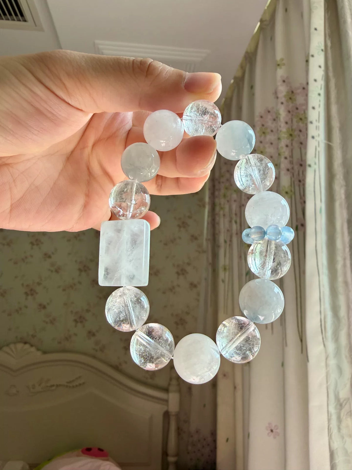 Bracelet en cristal de quartz à poils de lapin bleu acier