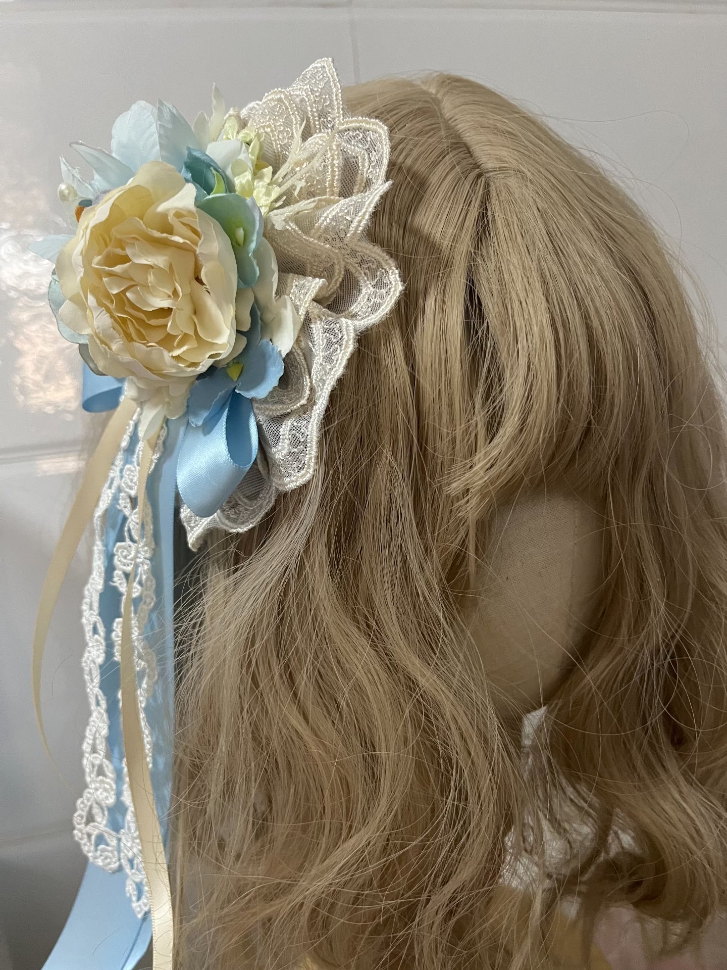 Handmade Lolita Blue Rose Floral Hair Brooch