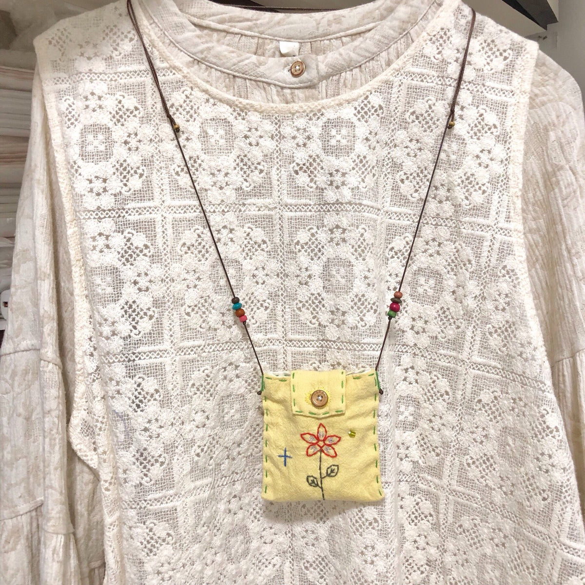 Hand Sewn Plant Dyed Storage Pouch Floral Embroidery
