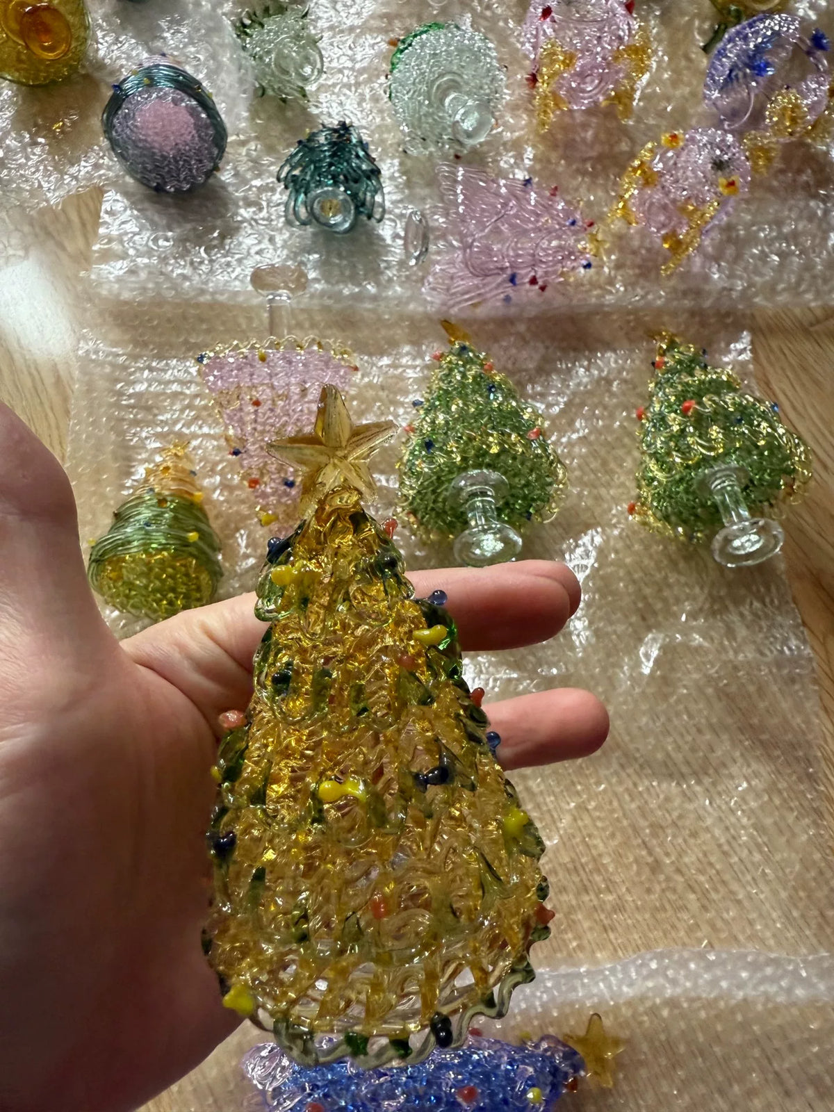 Handmade Glass Christmas Tree Ornament Golden Yellow
