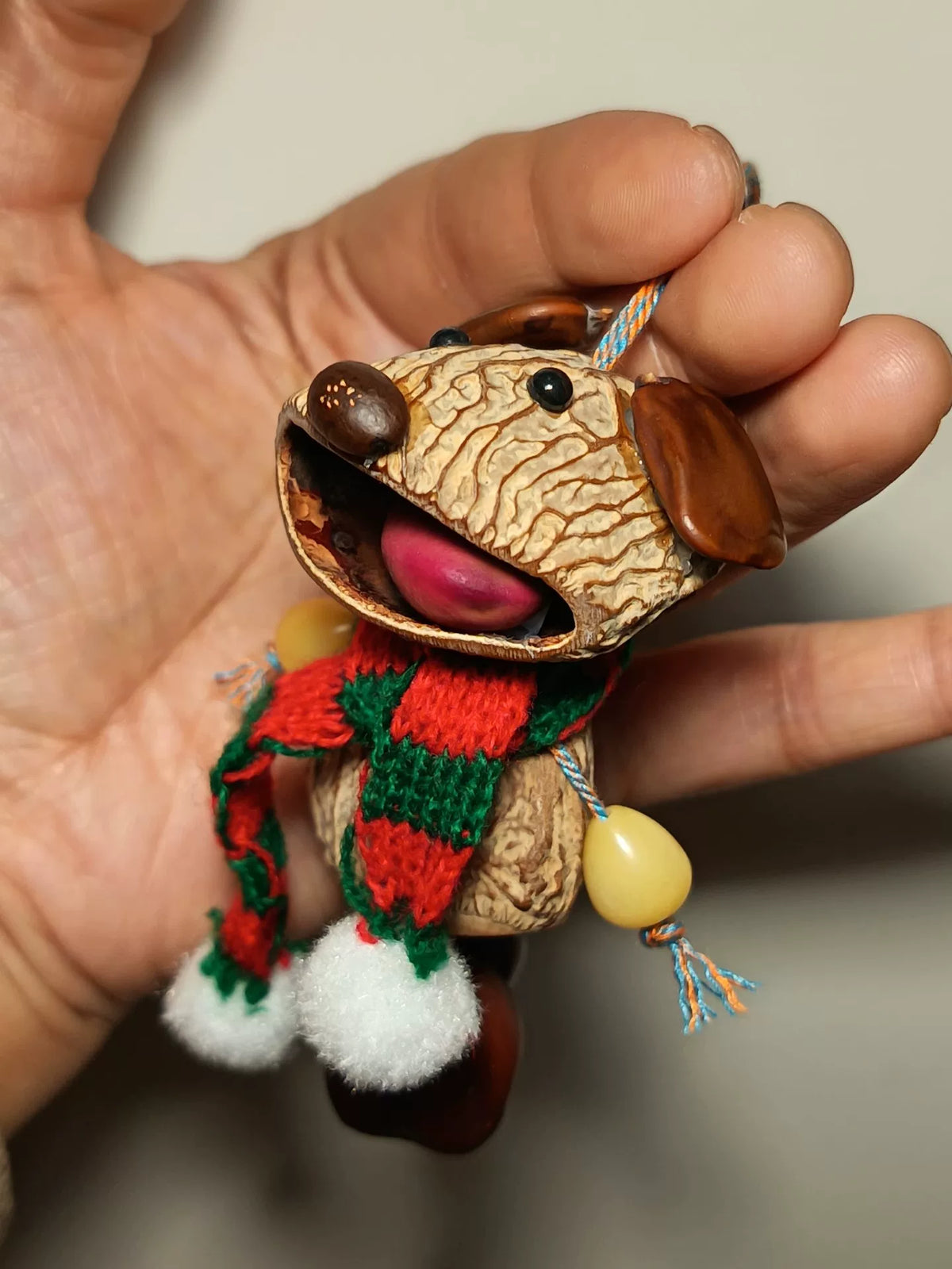 Handmade Indonesian Fruit Shell Bear Pendant