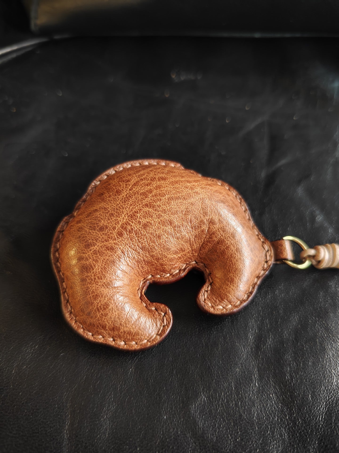 Handcrafted Vegetable-Tanned Leather Croissant Keychain