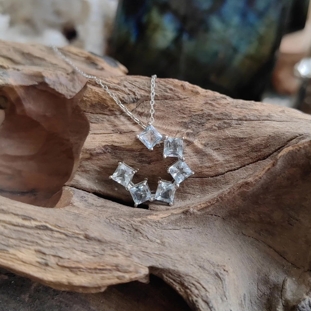 Natural Topaz Seven Stone Silver Pendant Necklace