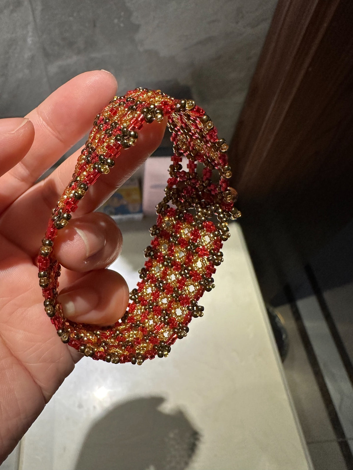 Handcrafted Beaded Bracelet with Lattice Design