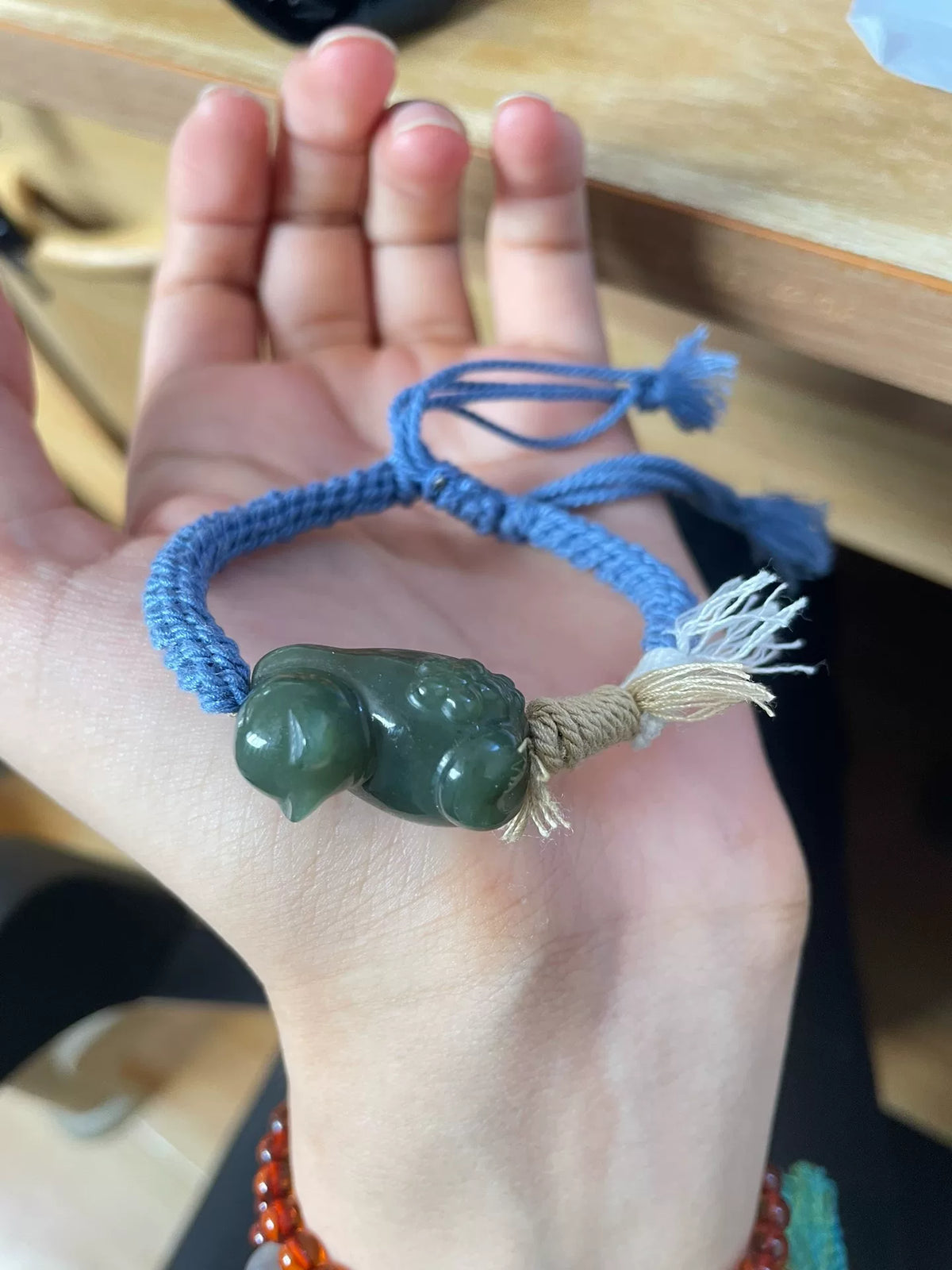 Dunkelgrüne Hetian-Jade Katze-Kordarmband