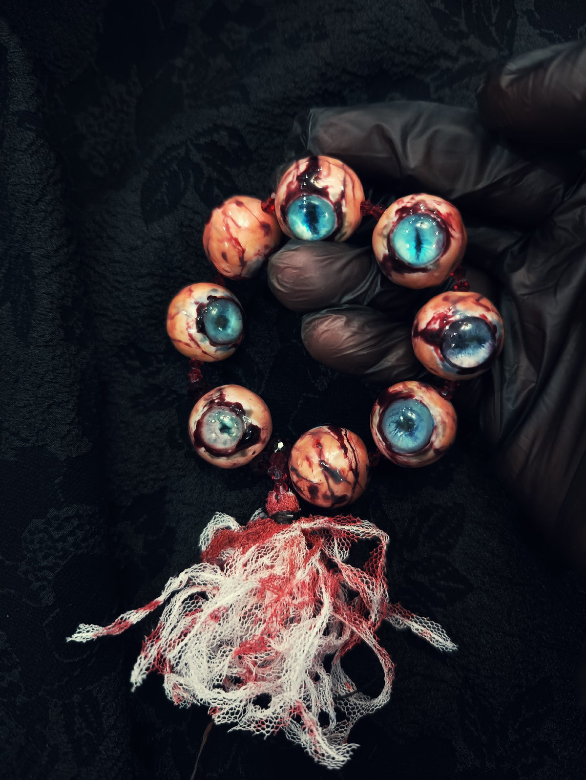 Cthulhu Eye Bead Bracelet Red Tassel