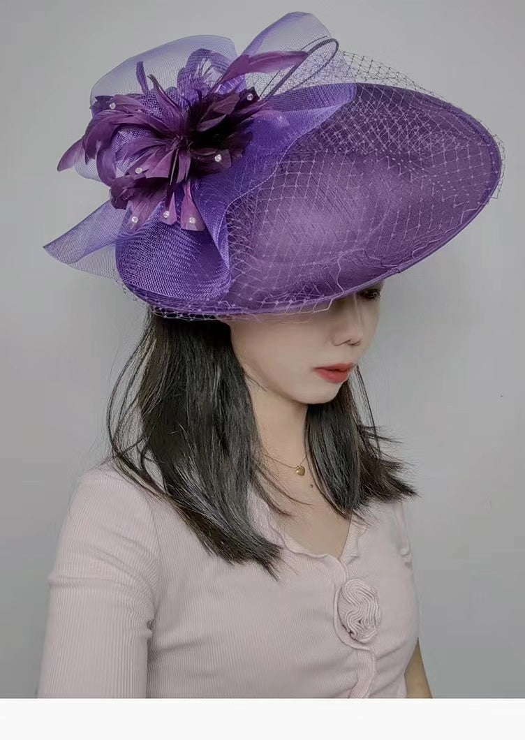 Purple Mesh Feather Fascinator Hat