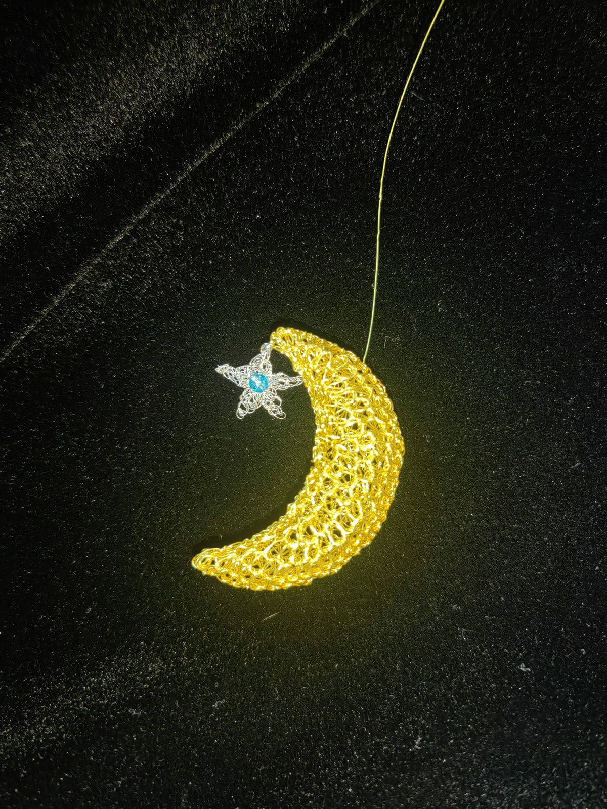 Handcrafted Wire Crochet Moon Star Pendant