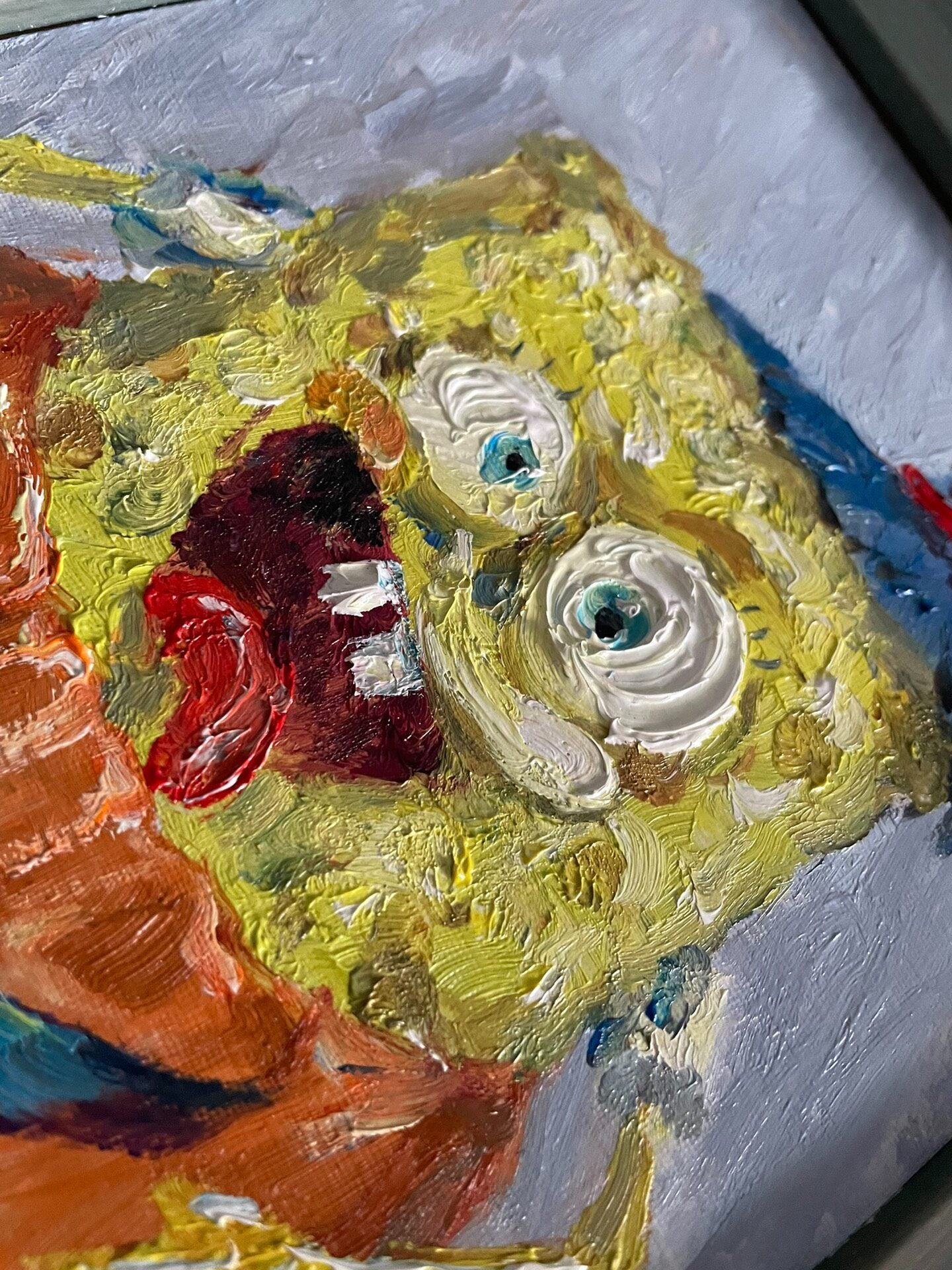 SpongeBob Halloween Themed Hand-Painted Oil Painting Original Artwork Framed Tabletop Decoration