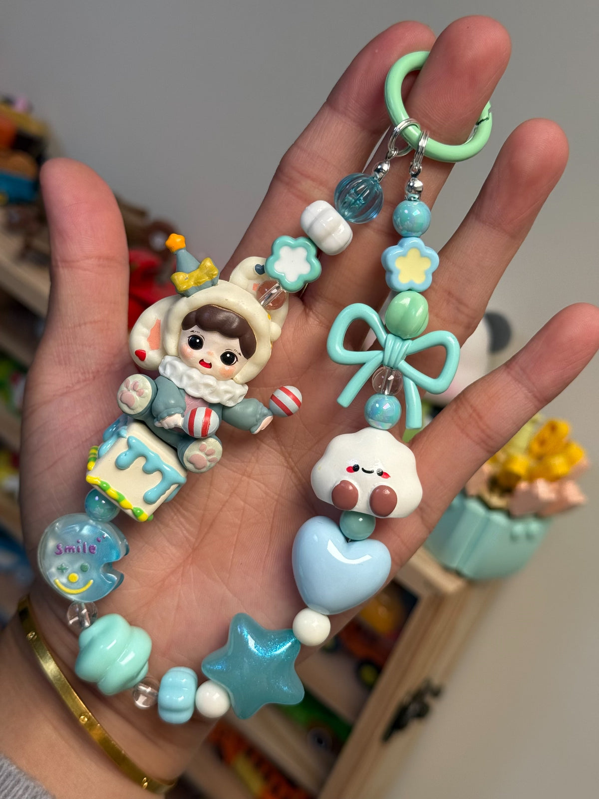 Pastel Beaded Character Phone Charm Keychain
