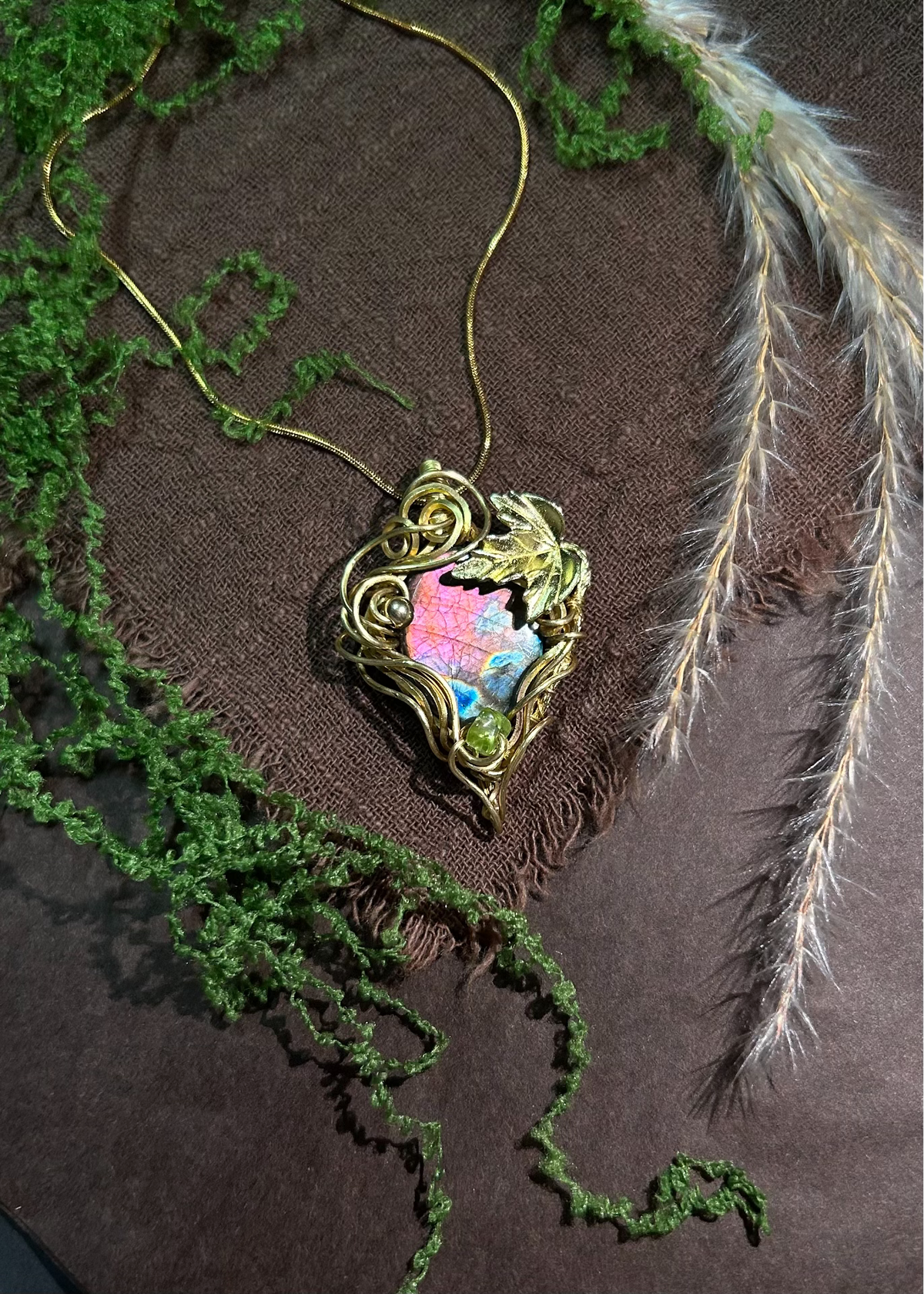 Wire Wrapped Labradorite Pendant with Peridot