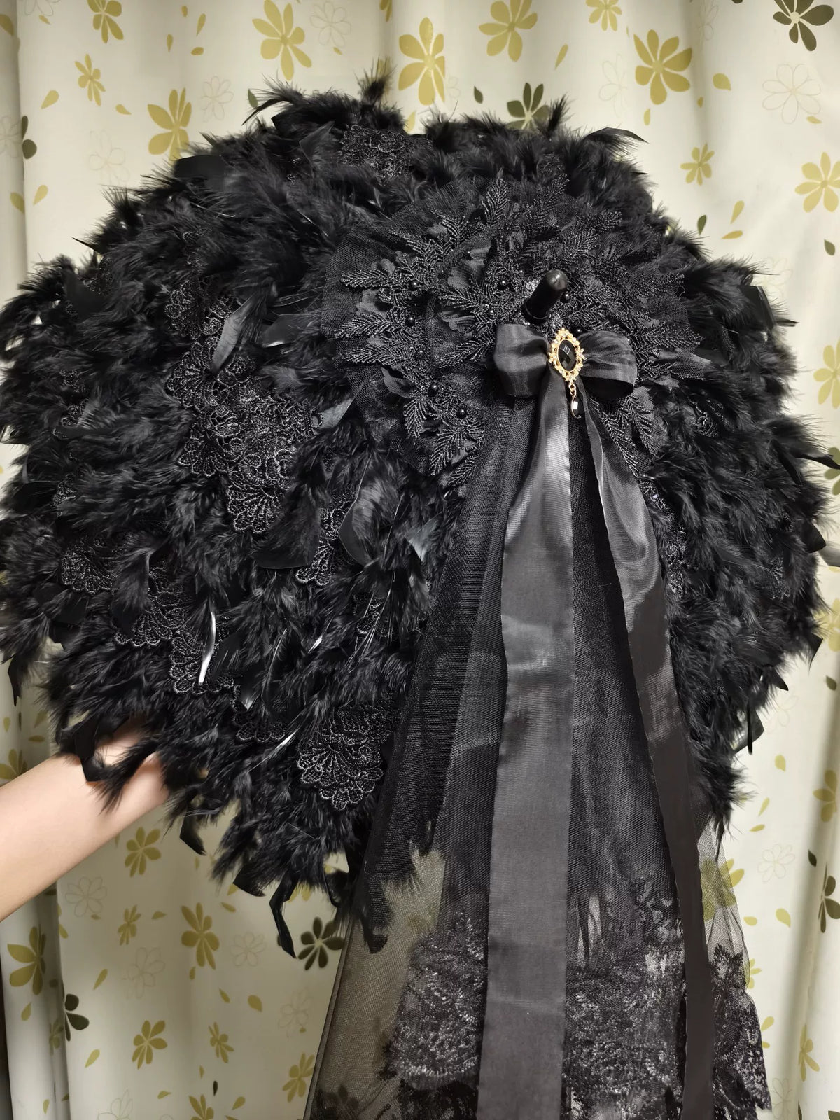 Schwarzer Feder-Lolita-Parasol 36 cm