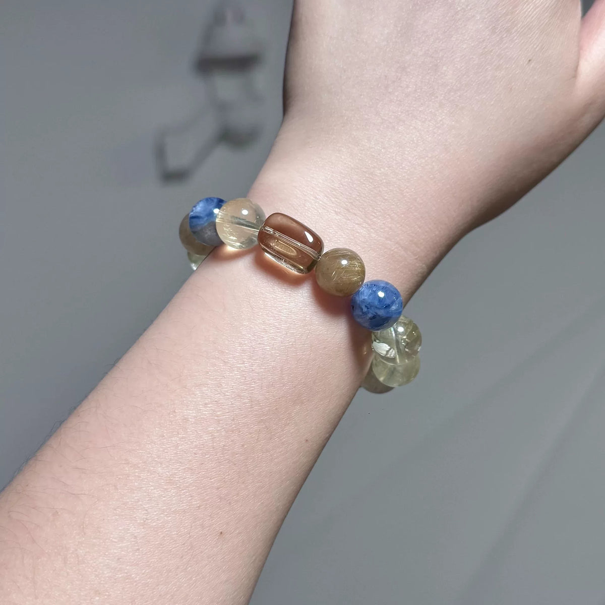 Bracciale in Cristalli Quarzo Rutilato Dorato e Occhio di Tigre