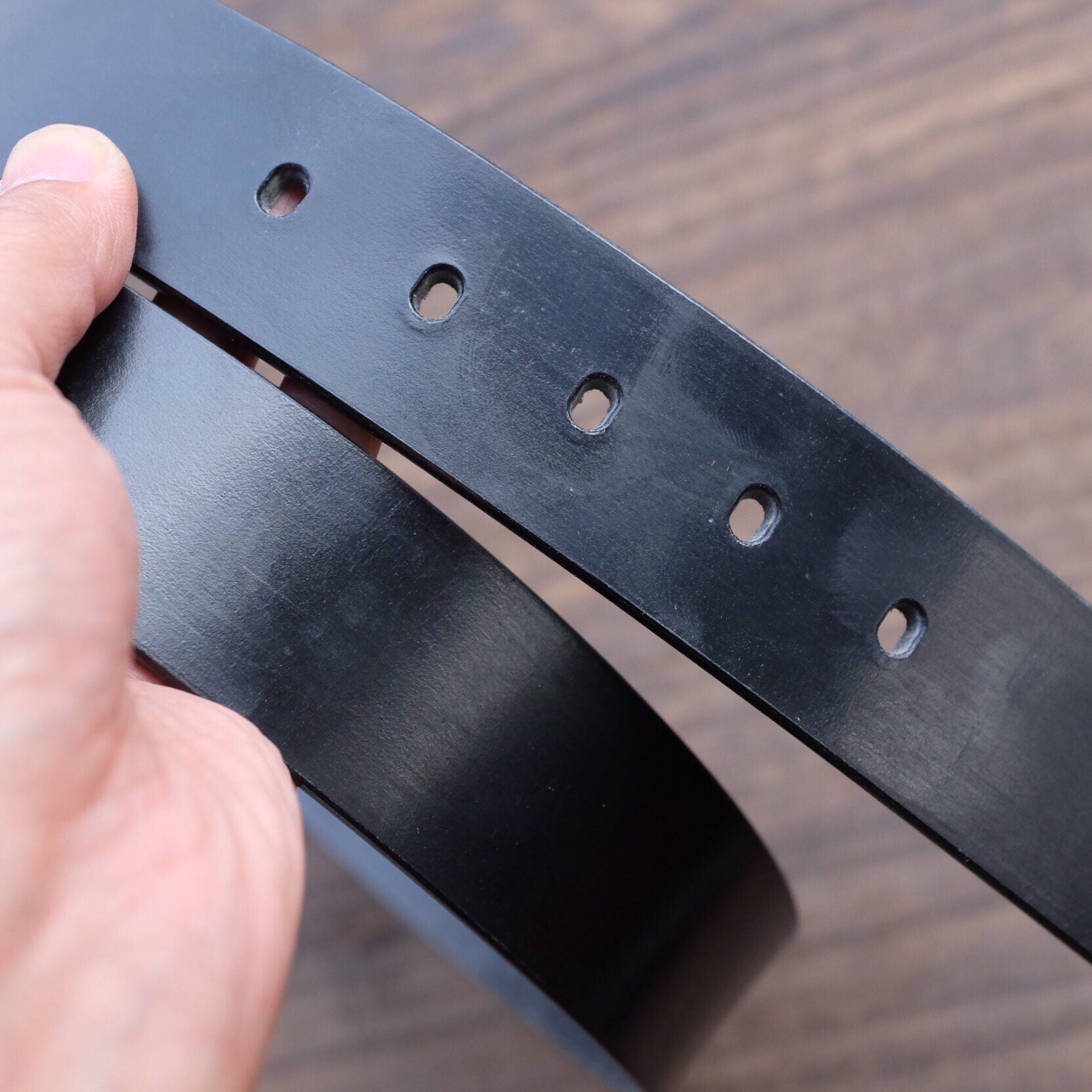Black Leather Belt with Brass Buckle and Engraved Logo