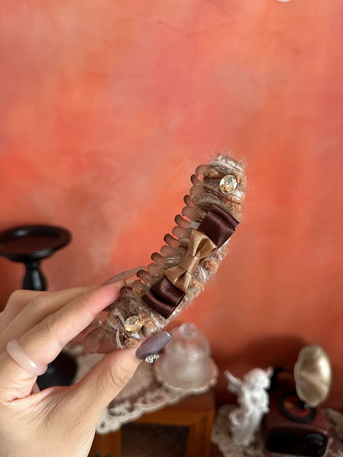 Handmade Banana Clip Brown Yarn