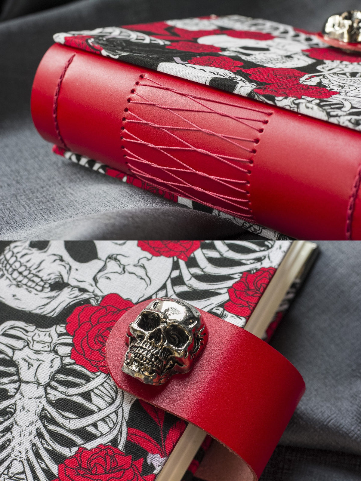 Gothic Skull Journal Red Leather Clasp