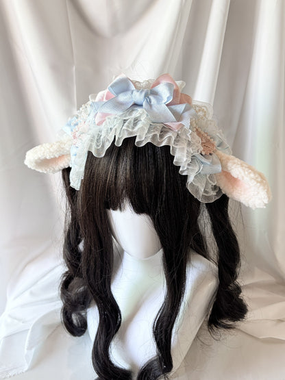 Lolita Plush Ear Headband with Lace and Satin Bow