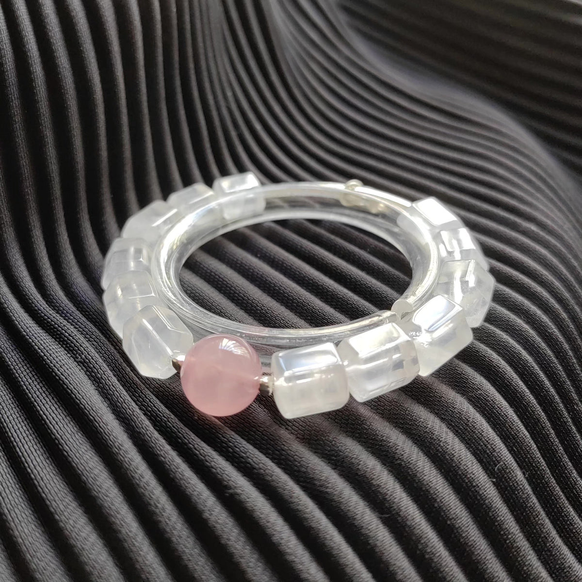 White Crystal Rose Quartz Beaded Bracelet