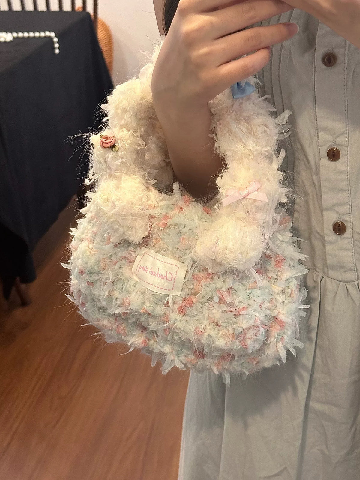 Bolso de ganchillo en forma de concha de hilo mixto