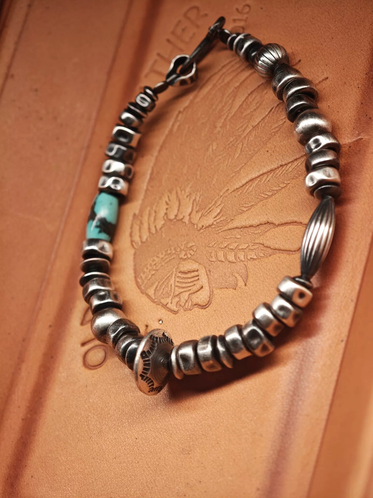 Bracelet artisanal en argent 925 et turquoise du Hubei