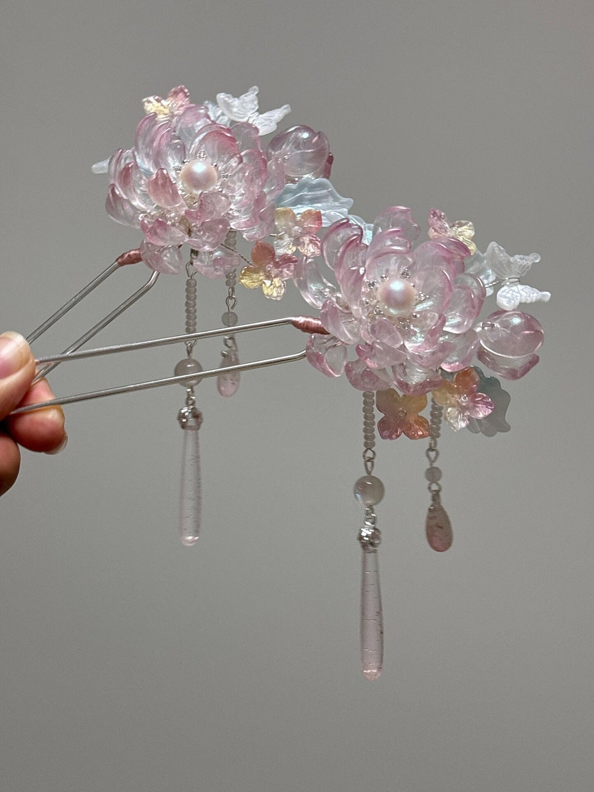Liuli Floral Hairpin Set with Pearl Accents