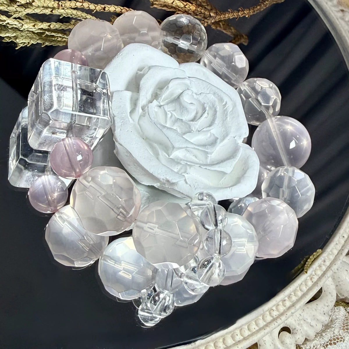 Bracelet en cristal blanc et rose facetté
