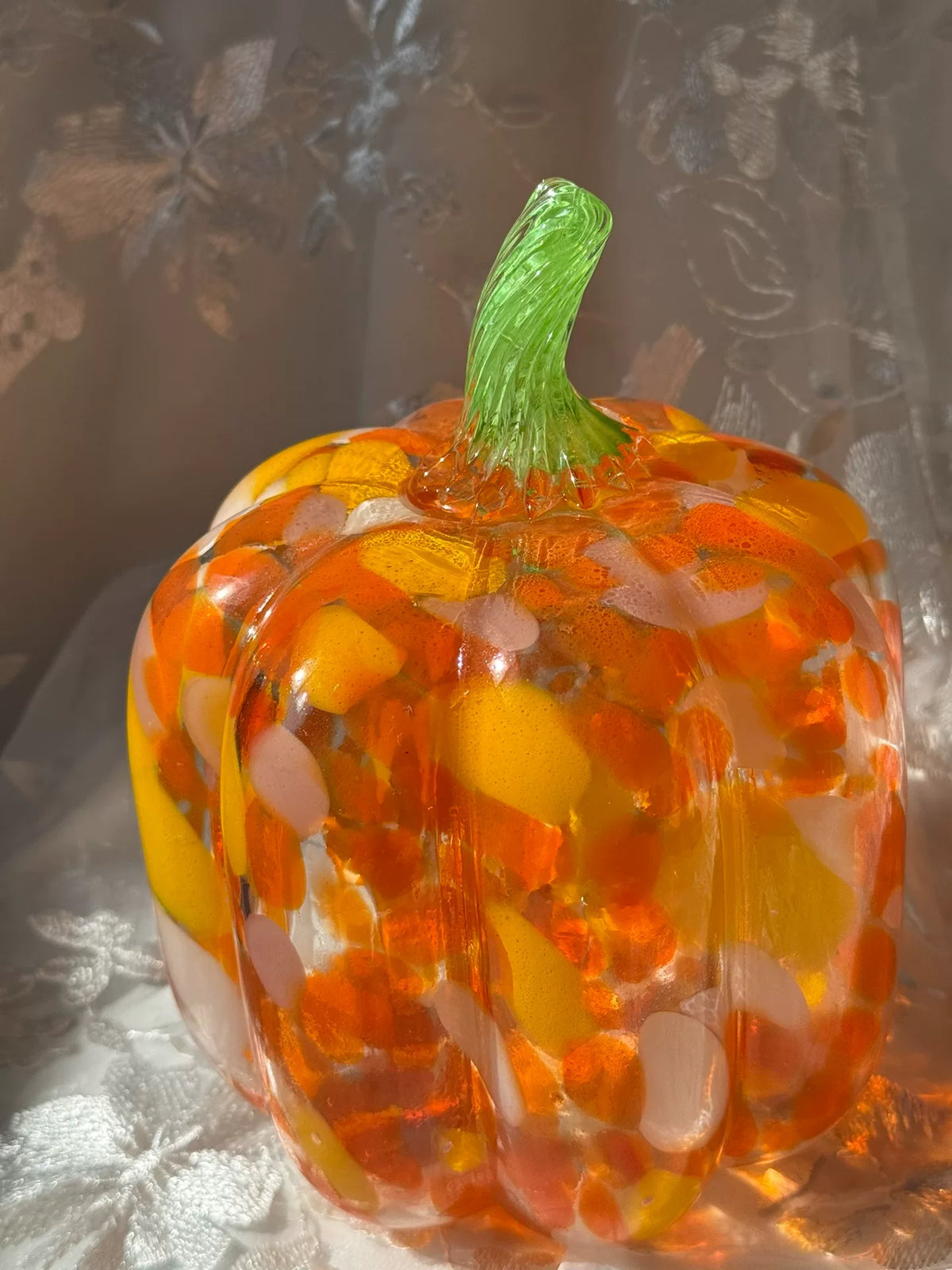 Vintage Glass Pumpkin Lamp Shade Amber