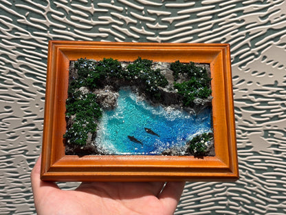 Miniature Coastal Diorama in Wooden Frame 15x11x2cm