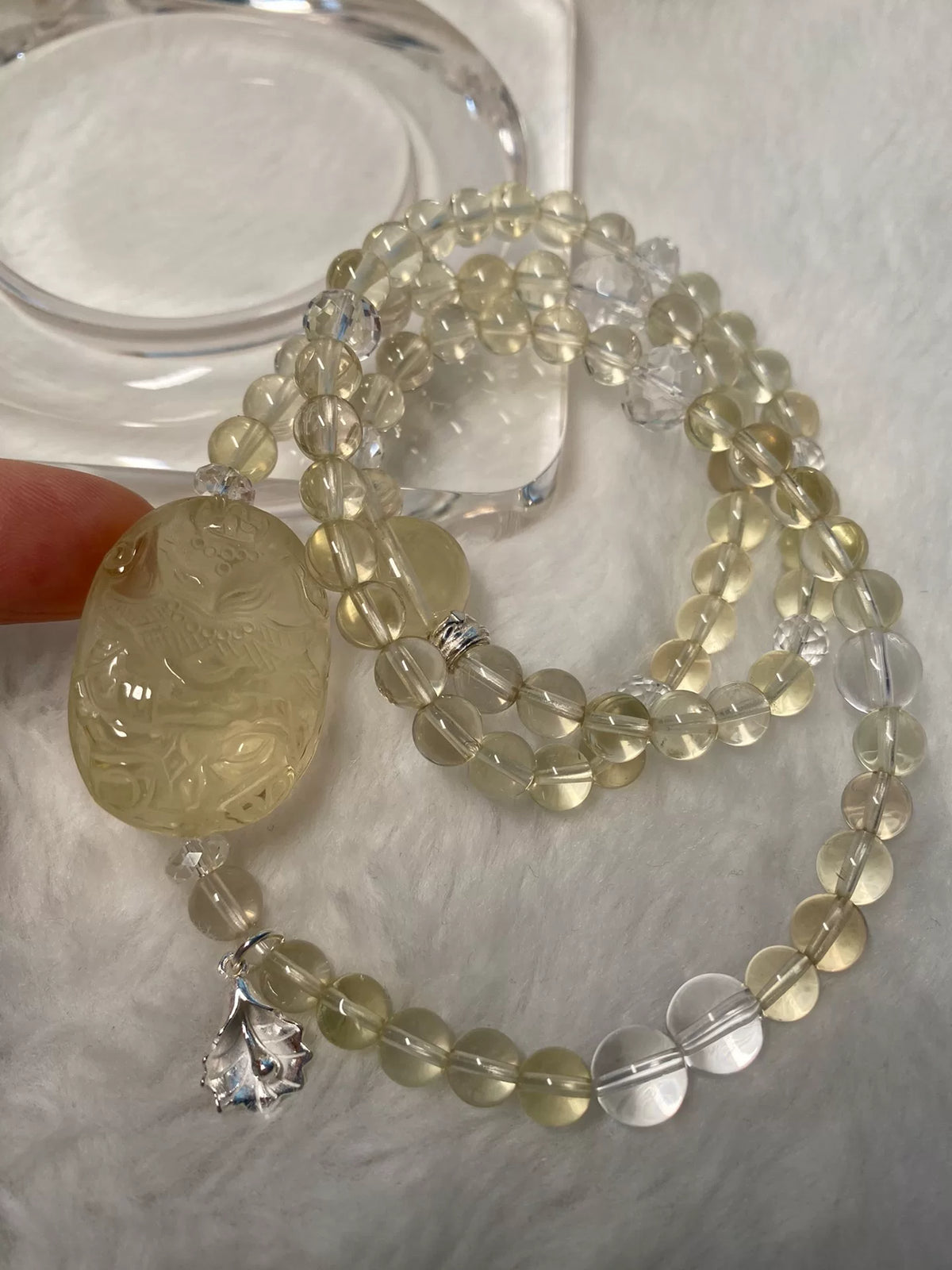 Zitronengelbes Citrin und weißes Kristall Armband mit drei Reihen