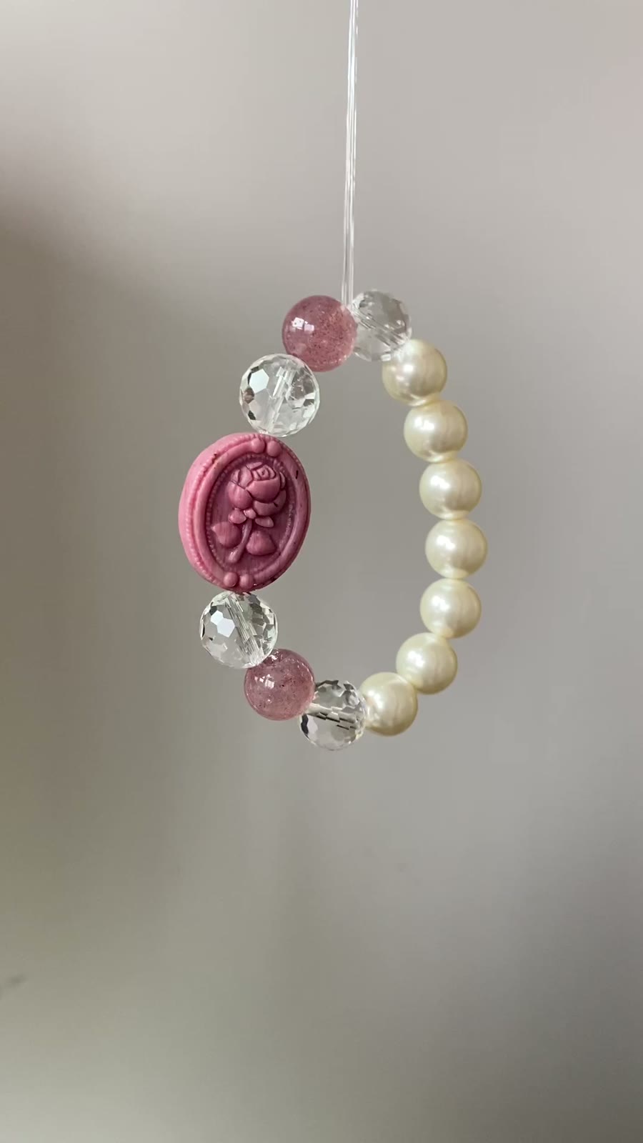 Rose Quartz Crystal Pearl Beaded Bracelet